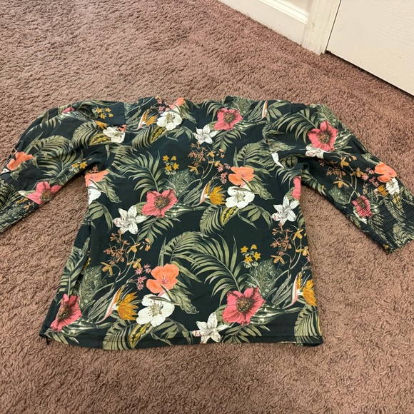 2 FOR $25Rebecca Minkoff Geneva Tropical Floral Puff Sleeve Top Zip Front Size M - Picture 5 of 7